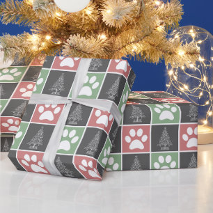 Elegantes Rot und Grün Weihnachten Pfotenabdruck-M Geschenkpapier