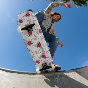 Elegantes Rot- und rosa Blumenmuster Skateboard