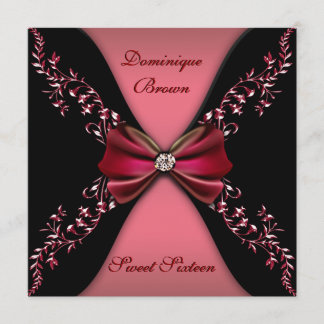 Elegantes Rot und Schwarz Einladung mit Diamantbüg