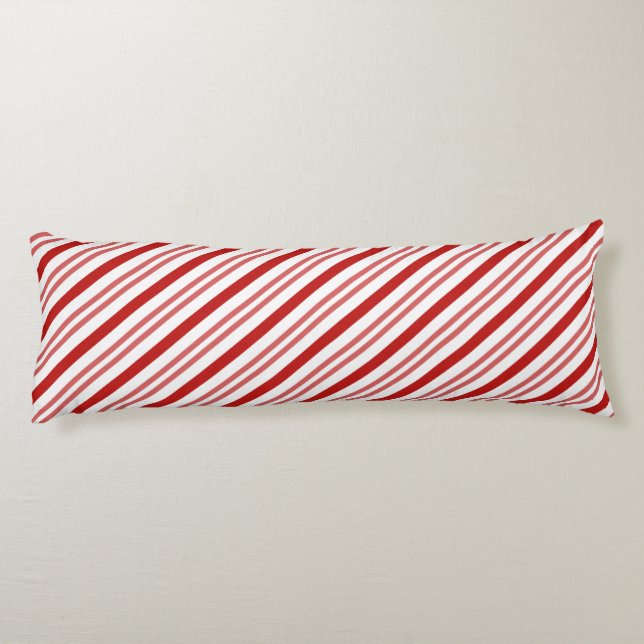 Elegantes Rot und Weiß Candy Cane Weihnachtsstreif Seitenschläferkissen (Rückseite)