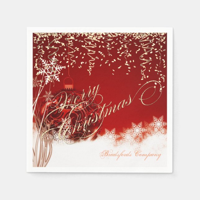 Elegantes Rot, Weihnachtsbälle, Goldschmiede Serviette (Vorderseite)