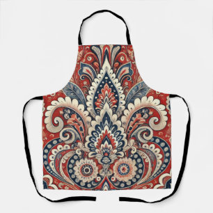Elegantes Rot, Weiß & Blau Paisley-Blumenmuster Schürze