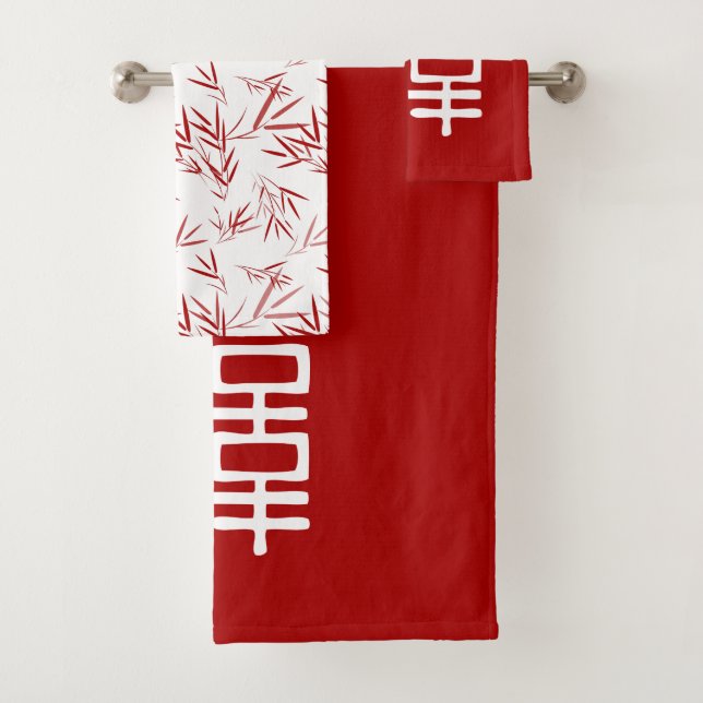 Elegantes Rot-Weiß-Doppel-Happy Badetuch  Badhandtuch Set (Insitu)