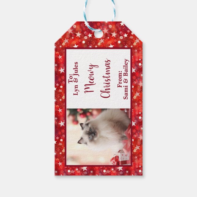 Elegantes Rot-Weiß-Foto Geschenkanhänger (Vorderseite)