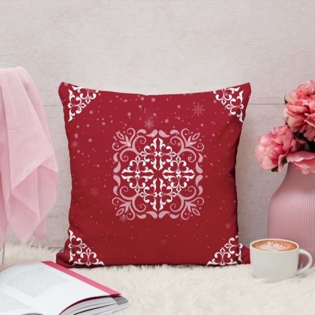 Elegantes Rot-Weiß-Ornament-Kissen Kissen (Von Creator hochgeladen)