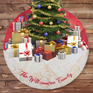 Elegantes rot-weißes Patchwork-Weihnachtsmotiv Polyester Weihnachtsbaumdecke