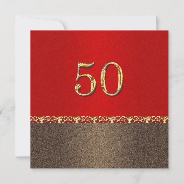 Elegantes rotbraunes 50. Party Einladung (Vorderseite)