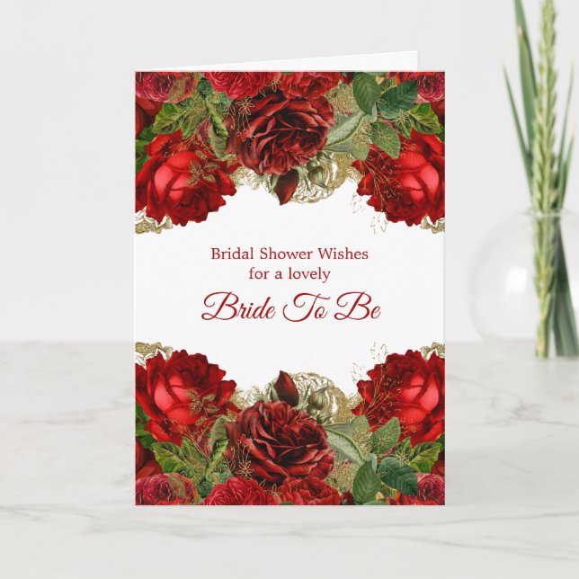 Elegantes Rote Rose Blumenrahmen-Brautparty Karte (Vorderseite)