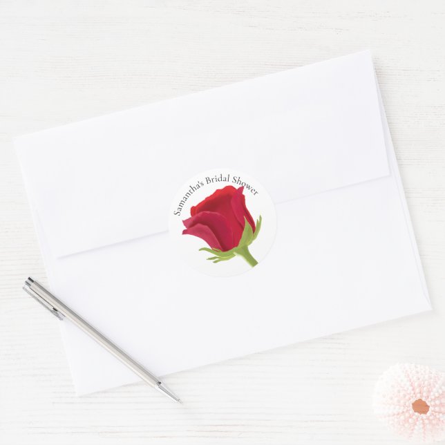 Elegantes Rote Rose Brautparty Runder Aufkleber (Umschlag)
