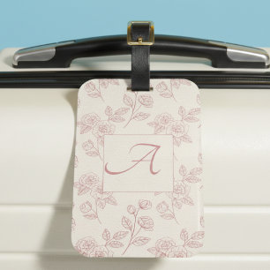 Elegantes Rote Rose Paper Chintz Monogram Gepäckanhänger