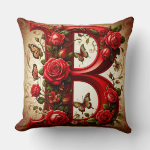Elegantes rotes B mit Rosen und Schmetterling Kissen