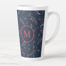Elegantes rotes Beerenmuster mit Monogramm Milchtasse