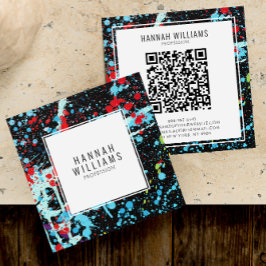 Elegantes rotes blaues Qr-Code Farbiges gestrichen Quadratische Visitenkarte