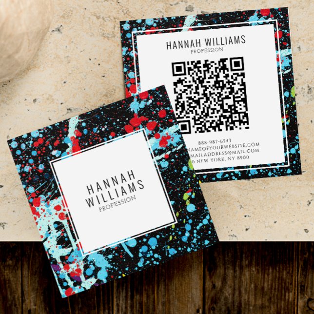 Elegantes rotes blaues Qr-Code Farbiges gestrichen Quadratische Visitenkarte (Von Creator hochgeladen)