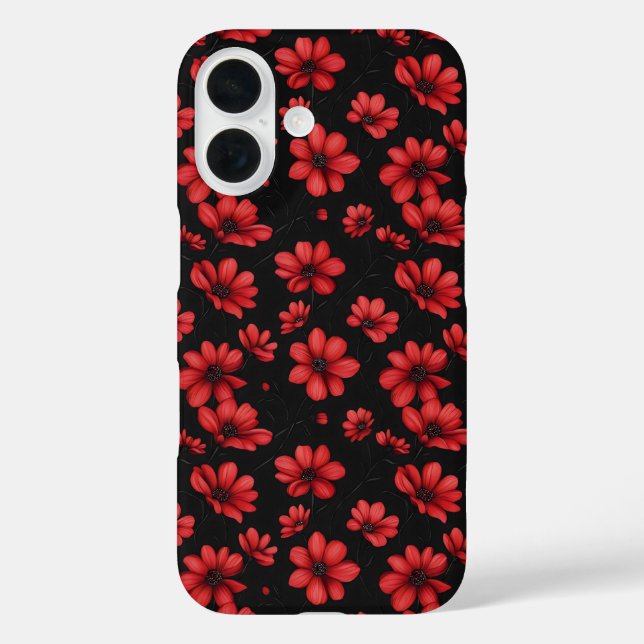 Elegantes rotes Blume-Muster iPhone 16 Hülle (Rückseite)