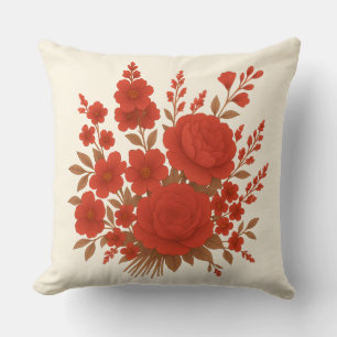 Elegantes rotes Blumenbouquet mit Rosen Romantisch Kissen