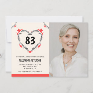 Elegantes rotes Blumenherz für ihren 83. Geburtsta Einladung