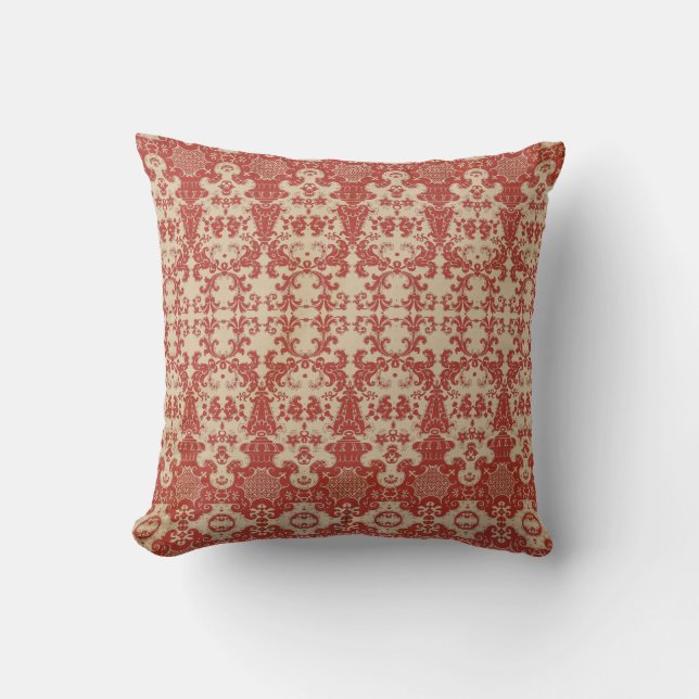 Elegantes rotes Damast-inspiriertes Muster Kissen (Vorderseite)