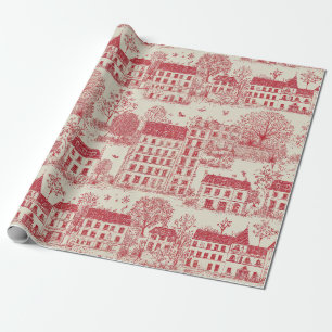 Elegantes rotes europäisches Toile-Landschaftsmust Geschenkpapier