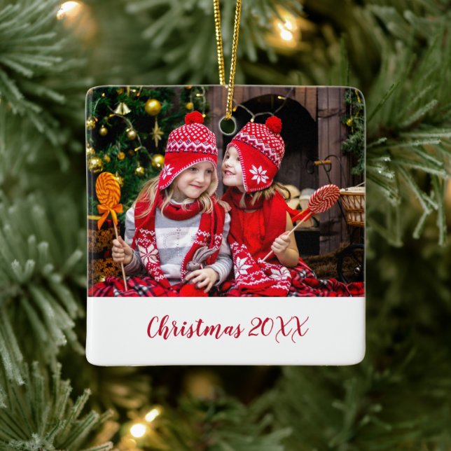 Elegantes Rotes Foto Modernes Keramikornament (Baum)