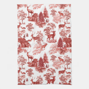 Elegantes rotes französisches Toile-Hirsch-Motiv i Geschirrtuch