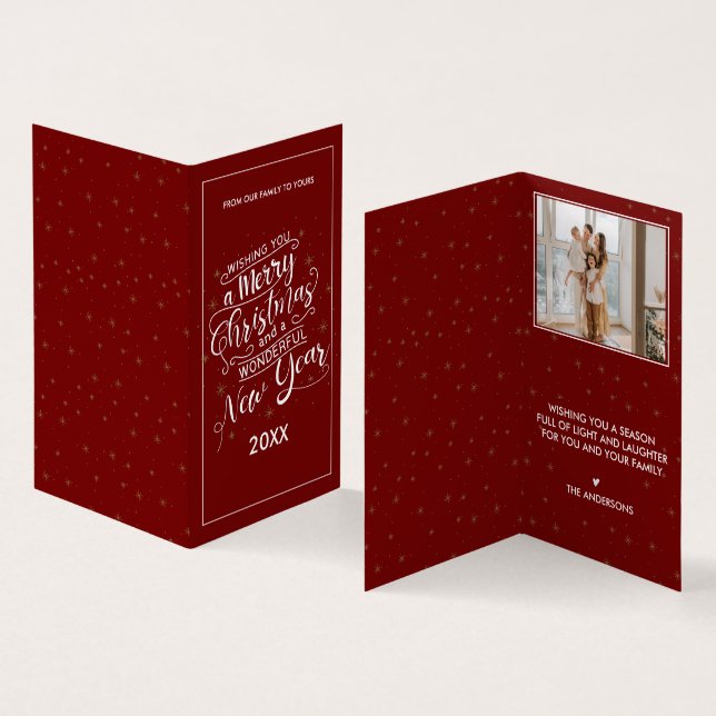 Elegantes Rotes Frohe Weihnachten & Glückliches Ne (Innenseite und Außenseite)