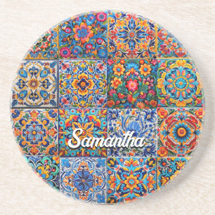 Elegantes rotes gelbes mexikanisches Talavera-Flie Getränkeuntersetzer