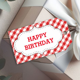 Elegantes rotes Gingham-Muster personalisierter Ge Geschenkanhänger