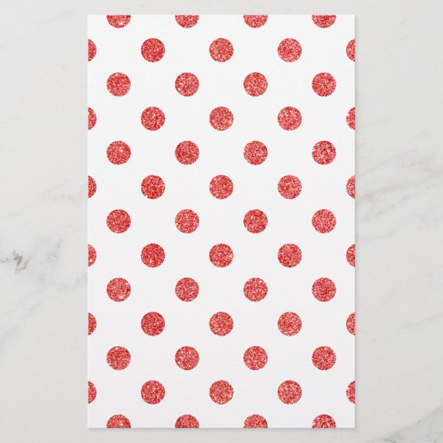 Elegantes rotes Glitzer-Polka-Punkt-Muster Briefpapier (Vorderseite)