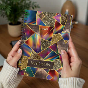 Elegantes rotes Gold holografisch geometrisch Notizbuch