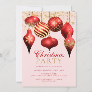 Elegantes Rotes Gold Ornamente Weihnachts-Party Einladung