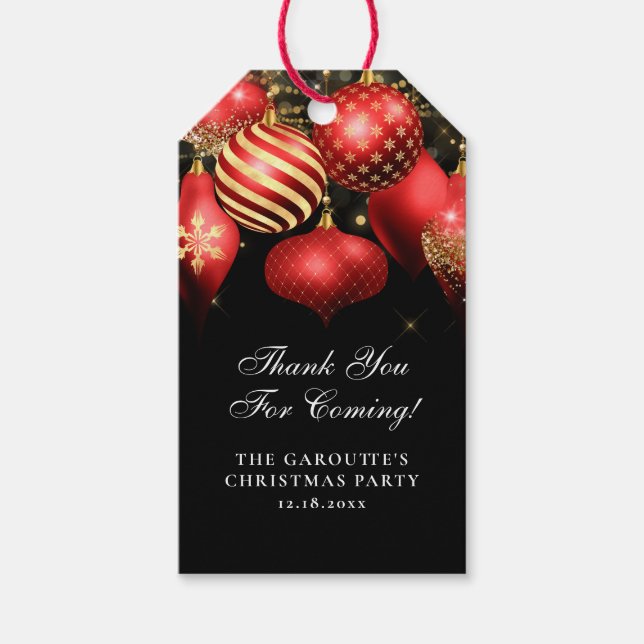 Elegantes Rotes Gold Ornamente Weihnachts-Party Geschenkanhänger (Vorderseite)