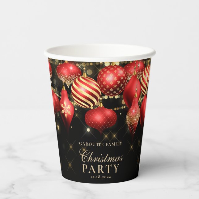 Elegantes Rotes Gold Ornamente Weihnachts-Party Pappbecher (Rückseite)