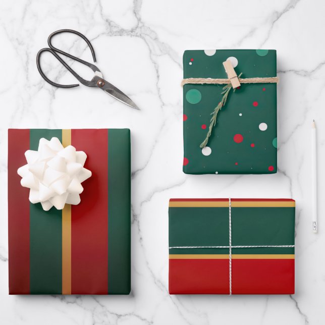 Elegantes Rotes Gold und grüner Luxus kühl Geschenkpapier Set (Vorderseite)