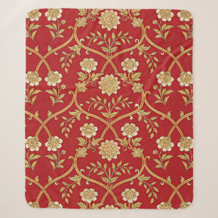 Elegantes rotes goldenes florales Gittermuster Sherpadecke