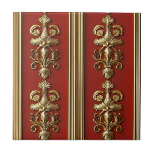 Elegantes rotes goldenes Muster Fliese