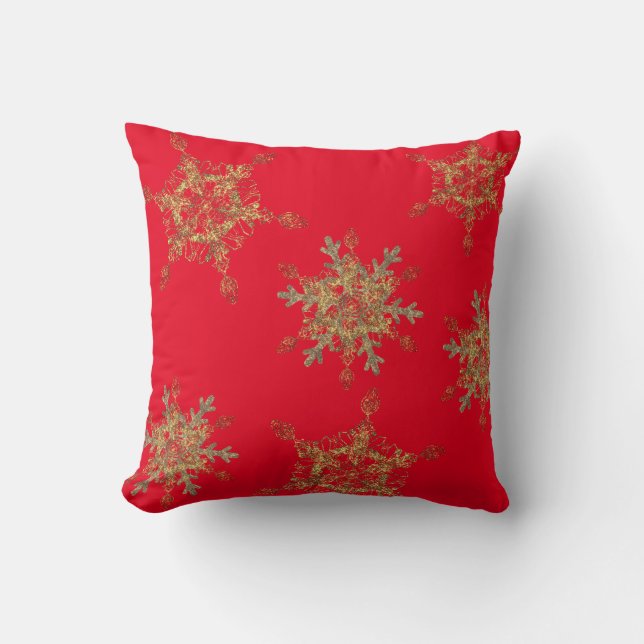 Elegantes Rotes Goldenes Schneeflocken-Kissen Kissen (Vorderseite)