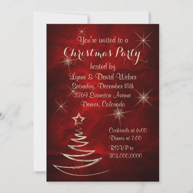 Elegantes rotes GoldweihnachtsParty Einladung (Vorderseite)