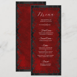 Elegantes rotes gotisches Hochzeitsmenü Menükarte