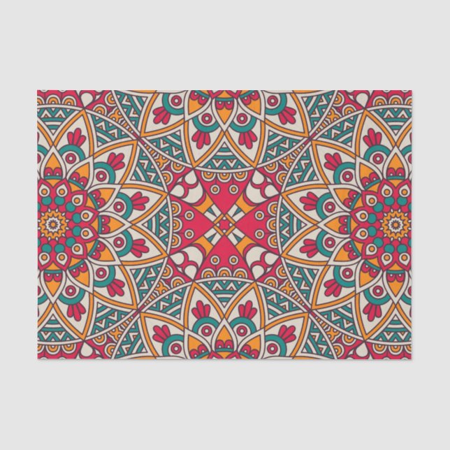 Elegantes rotes grünes Boho schickes Blumenmuster Seidenpapier (Vorderseite)