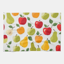 Elegantes rotes, grünes Orangenäpfel Birnen Muster Geschirrtuch