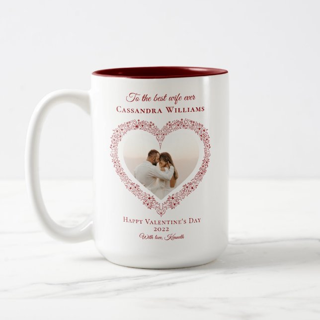 Elegantes Rotes Herz Best Ehefrau Foto Valentinsta Zweifarbige Tasse (Links)