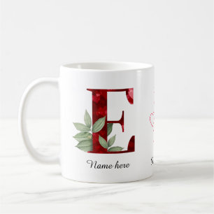 Elegantes rotes Herz Blumen-Letter C Anfangsbuchst Kaffeetasse