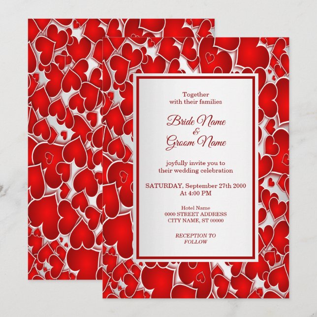 Elegantes Rotes Herz Einladung Hochzeit (Vorne/Hinten)