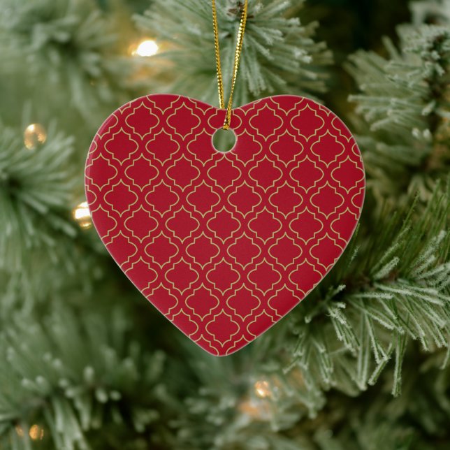 Elegantes Rotes Herz Keramik Ornament (Baum)