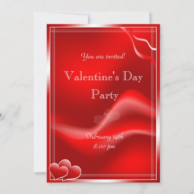 Elegantes Rotes Herz Party Einladung (Vorderseite)