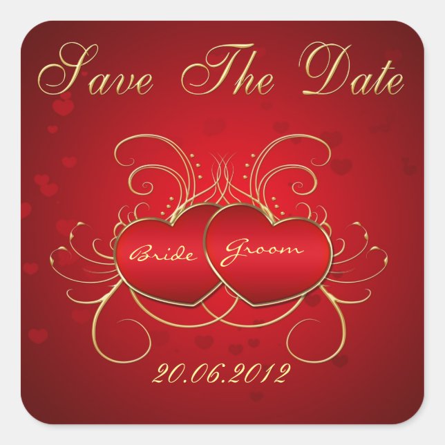 Elegantes Rotes Herz - Save the Date Aufkleber (Vorderseite)