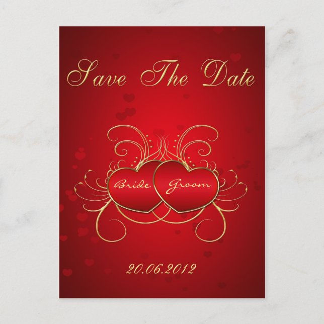 Elegantes Rotes Herz - Save the Date Postkarte (Vorderseite)