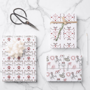 Elegantes rotes Herz-Schwung-Romantik-Papier Geschenkpapier Set