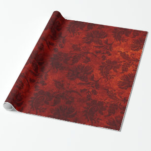 Elegantes rotes königliches Damast-Blumenmuster Geschenkpapier